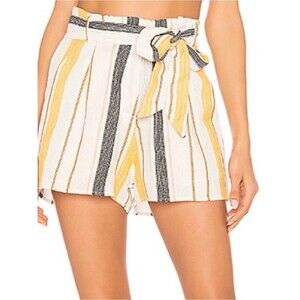 Beach Riot High-Waist Striped Paperbag Shorts in Cream, Yellow & Black